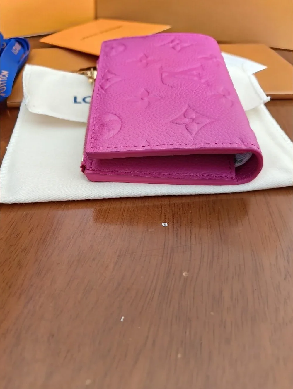 Louis Vuitton Pink Embossed Monogram Small Wallet with Gold Charm - Picture 9 of 15